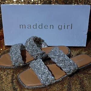 Madden Girl Silver Braided Crystal Slide Sandals